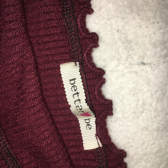 OFF THE SHOULDER RUFFLED EDGES BURGUNDY CROP TOP - Picture 2 of 2